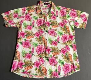 Jogal Short Sleeve Button Up XL 100% Cotton Shirt Fun Tropical Floral